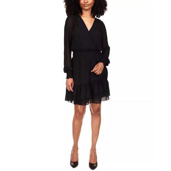 Michael Kors Ruffled Faux-Wrap Dress Black - XL - Picture 1 of 4